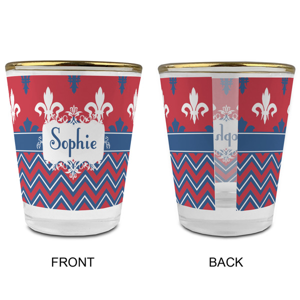 Patriotic Fleur de Lis Glass Shot Glass - with gold rim - APPROVAL