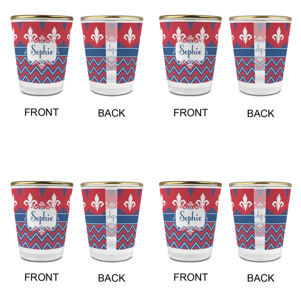 Patriotic Fleur de Lis Glass Shot Glass - with gold rim - Set of 4 - APPROVAL