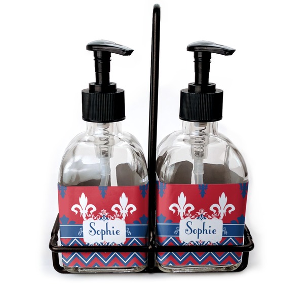 Custom Patriotic Fleur de Lis Glass Soap & Lotion Bottle Set (Personalized)
