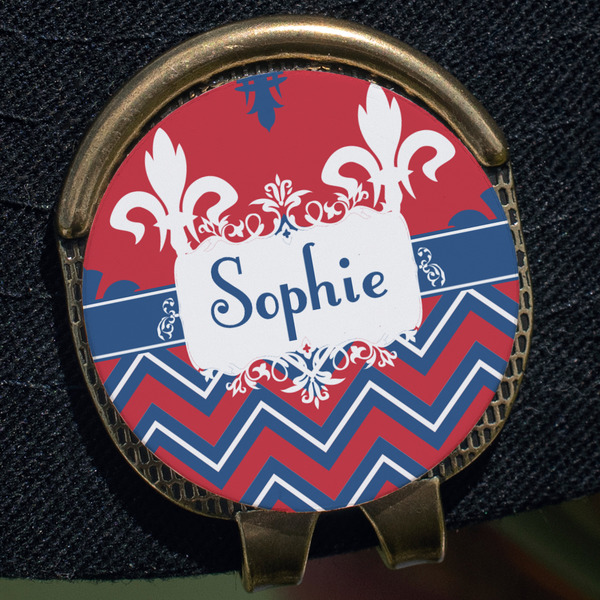 Patriotic Fleur de Lis Golf Ball Marker Hat Clip - Gold - Close Up