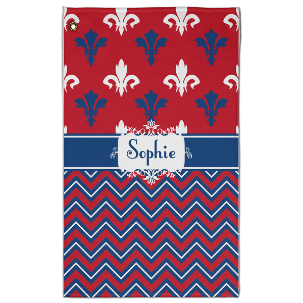 Custom Patriotic Fleur de Lis Golf Towel - Poly-Cotton Blend - Large w/ Name or Text