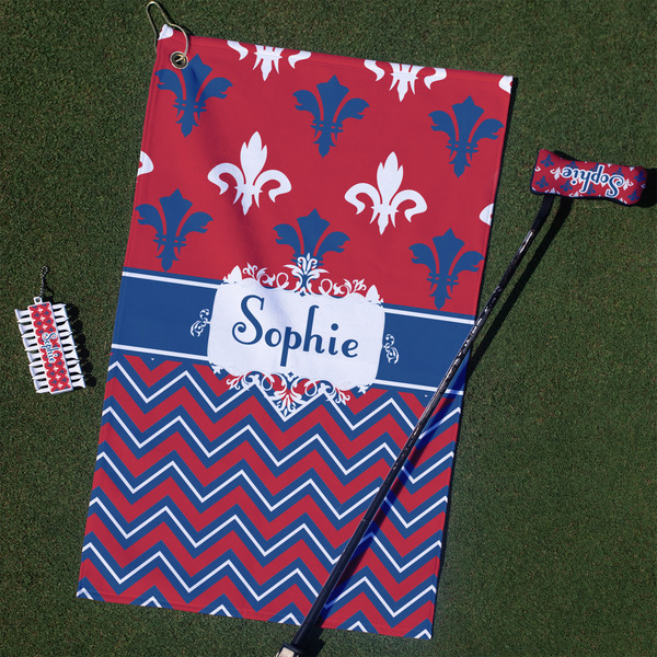 Custom Patriotic Fleur de Lis Golf Towel Gift Set w/ Name or Text