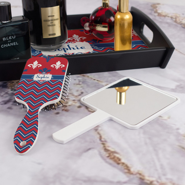 Patriotic Fleur de Lis Hair Brush - With Hand Mirror