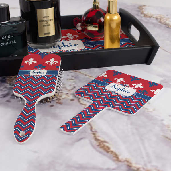Patriotic Fleur de Lis Hair Brush and Hand Mirror - Bathroom Scene