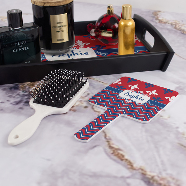 Patriotic Fleur de Lis Hand Mirror - With Hair Brush