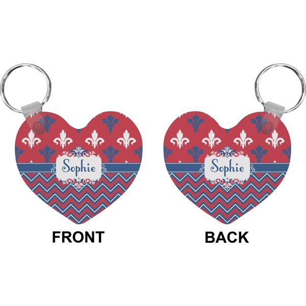 Patriotic Fleur de Lis Heart Keychain (Front + Back)