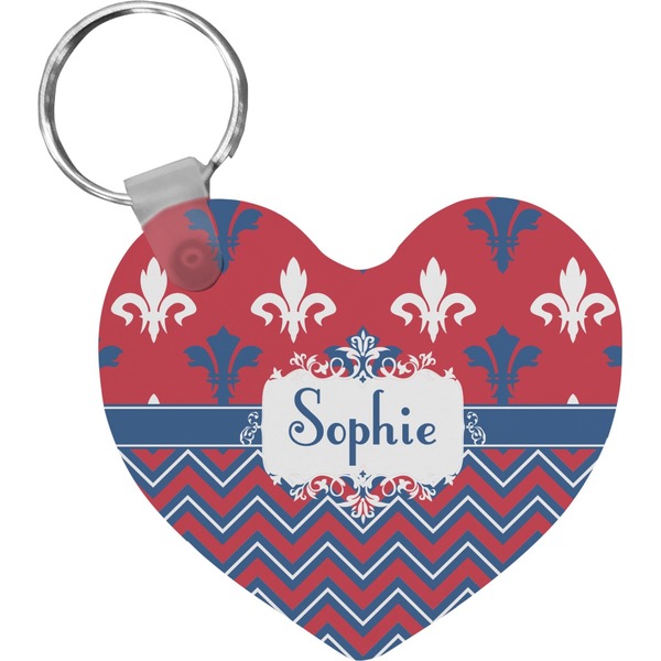 Custom Patriotic Fleur de Lis Heart Plastic Keychain w/ Name or Text