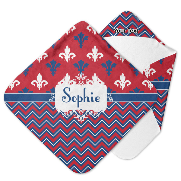 Custom Patriotic Fleur de Lis Hooded Baby Towel w/ Name or Text