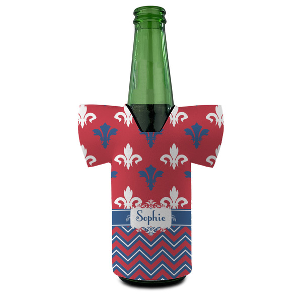 Patriotic Fleur de Lis Jersey Bottle Cooler - FRONT (on bottle)