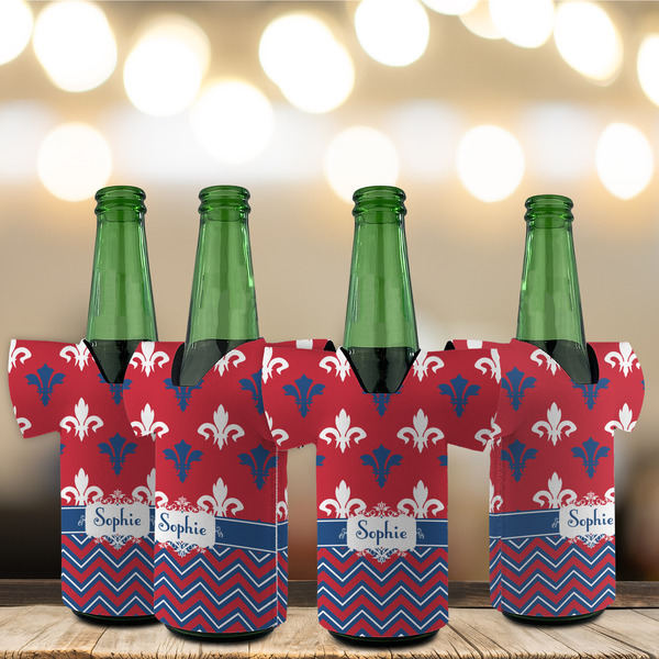 Patriotic Fleur de Lis Jersey Bottle Cooler - Set of 4 - LIFESTYLE