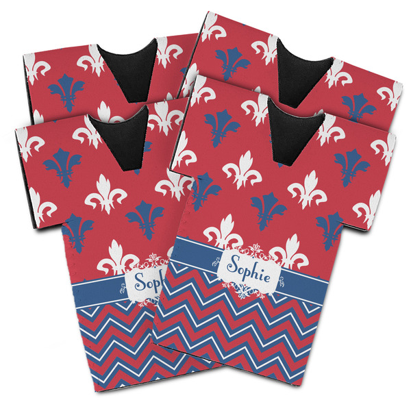 Custom Patriotic Fleur de Lis Jersey Bottle Cooler - Set of 4 (Personalized)