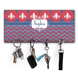 Patriotic Fleur de Lis Key Hanger w/ 4 Hooks w/ Name or Text