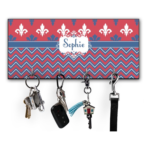 Custom Patriotic Fleur de Lis Key Hanger w/ 4 Hooks w/ Name or Text