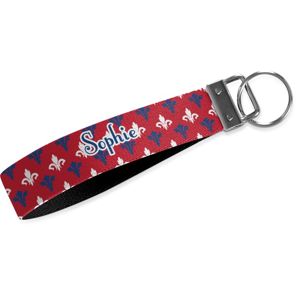 Custom Patriotic Fleur de Lis Webbing Keychain Fob - Small (Personalized)