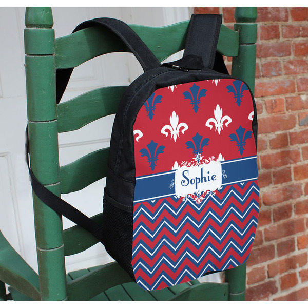Patriotic Fleur de Lis Kids Backpack - In Context