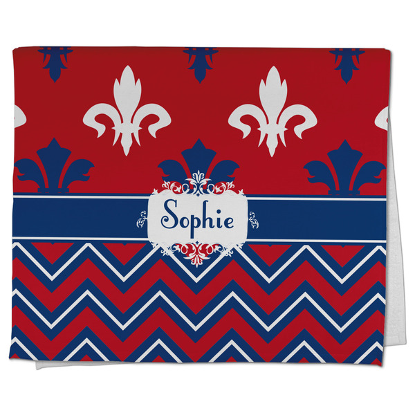 Custom Patriotic Fleur de Lis Kitchen Towel - Poly Cotton w/ Name or Text
