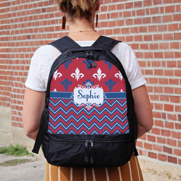 Patriotic Fleur de Lis Large Backpack - Black - On Back