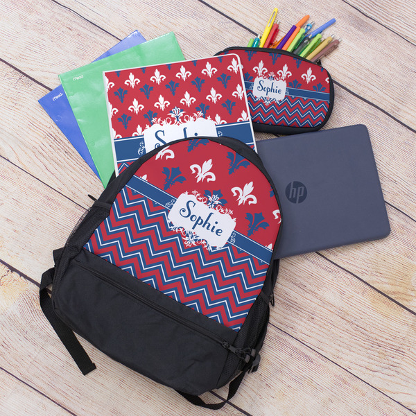 Patriotic Fleur de Lis Large Backpack - Black - With Stuff