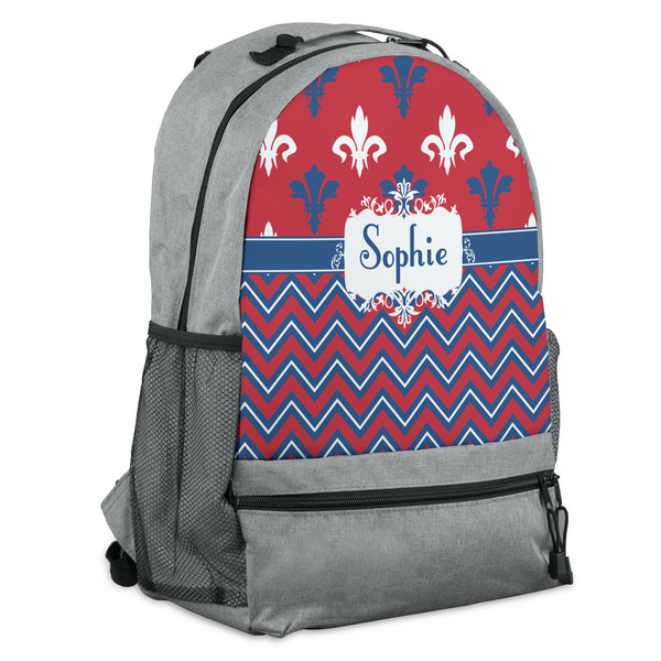 Custom Patriotic Fleur de Lis Backpack - Grey (Personalized)