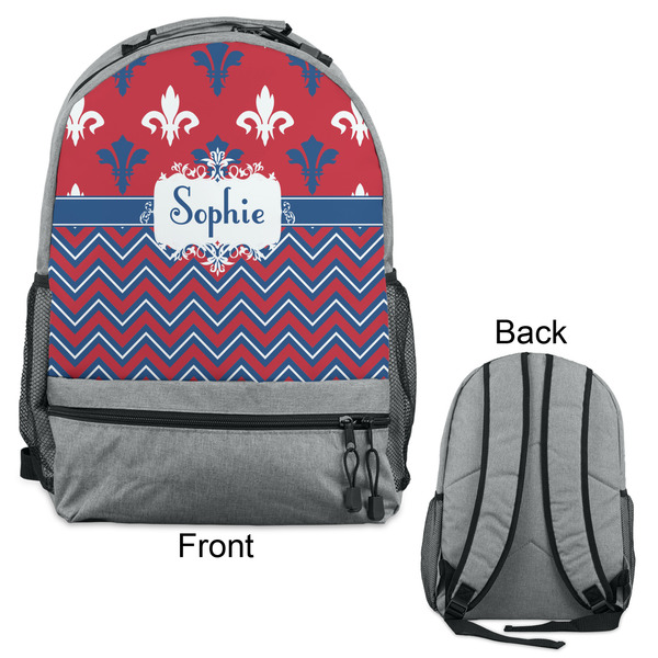 Patriotic Fleur de Lis Large Backpack - Gray - Front & Back View