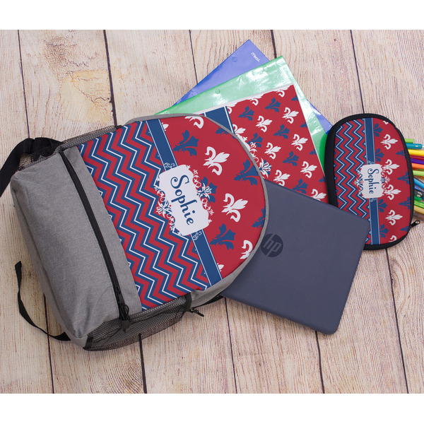 Patriotic Fleur de Lis Large Backpack - Gray - With Stuff