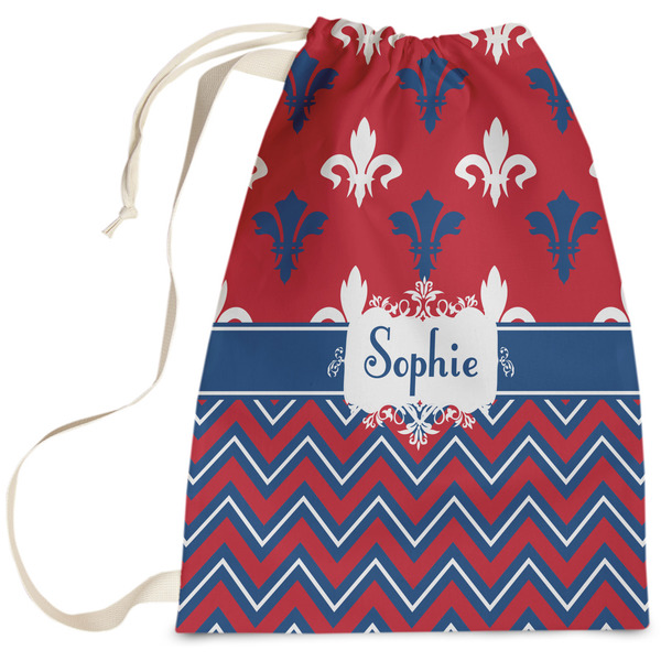 Custom Patriotic Fleur de Lis Laundry Bag - Large (Personalized)