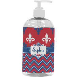 Patriotic Fleur de Lis Plastic Soap / Lotion Dispenser (16 oz - Large - White) (Personalized)