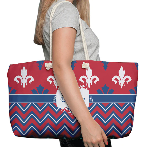 Patriotic Fleur de Lis Large Rope Tote Bag - In Context View