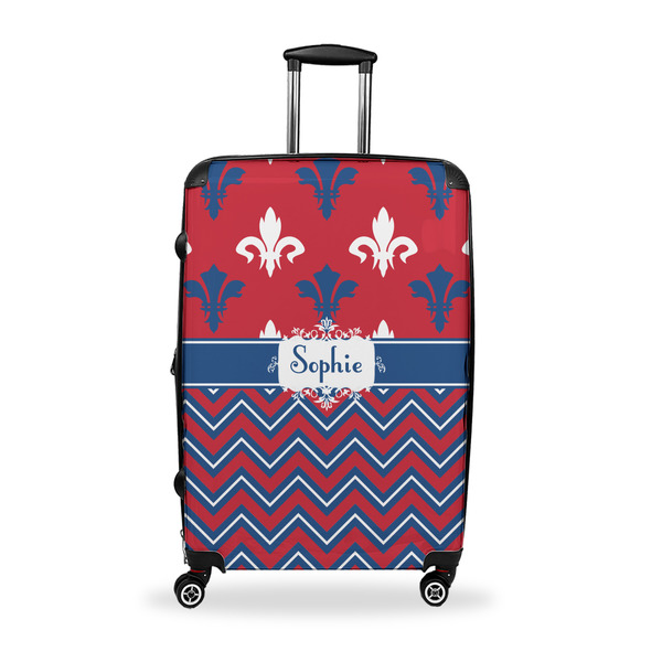Custom Patriotic Fleur de Lis Suitcase - 28" Large - Checked w/ Name or Text