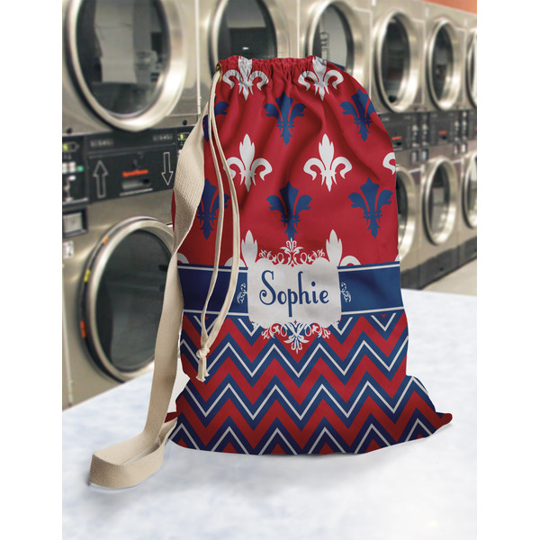Patriotic Fleur de Lis Laundry Bag in Laundromat