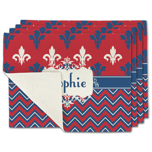 Custom Patriotic Fleur de Lis Single-Sided Linen Placemat - Set of 4 w/ Name or Text