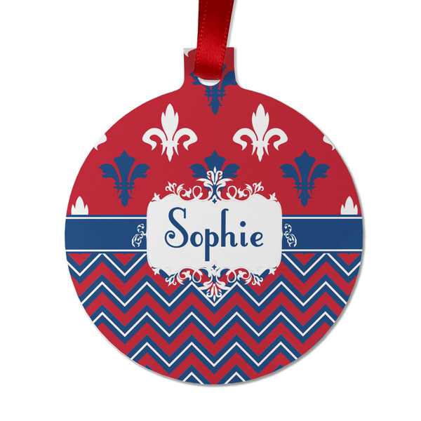 Patriotic Fleur de Lis Metal Ball Ornament - Front
