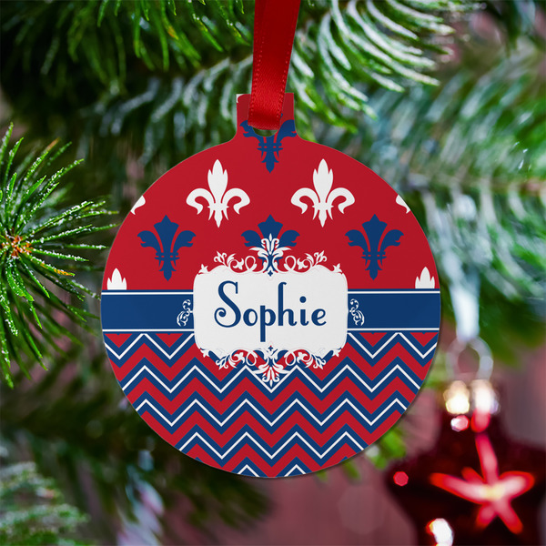 Patriotic Fleur de Lis Metal Ball Ornament - Lifestyle