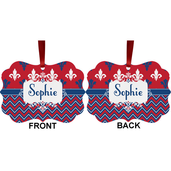 Patriotic Fleur de Lis Metal Benilux Ornament - Front and Back (APPROVAL)