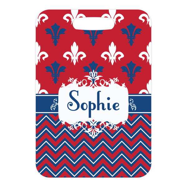 Patriotic Fleur de Lis Metal Luggage Tag - Front Without Strap
