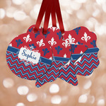 Patriotic Fleur de Lis Metal Ornaments - Double Sided w/ Name or Text
