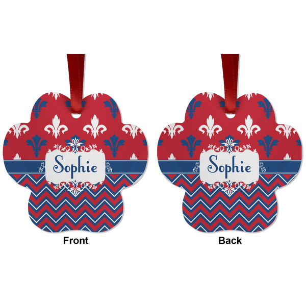 Patriotic Fleur de Lis Metal Paw Ornament - Front and Back
