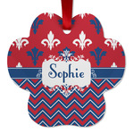 Patriotic Fleur de Lis Metal Paw Ornament - Double Sided w/ Name or Text