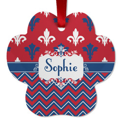 Patriotic Fleur de Lis Metal Paw Ornament - Double Sided w/ Name or Text