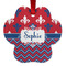 Patriotic Fleur de Lis Metal Paw Ornament - Double Sided w/ Name or Text