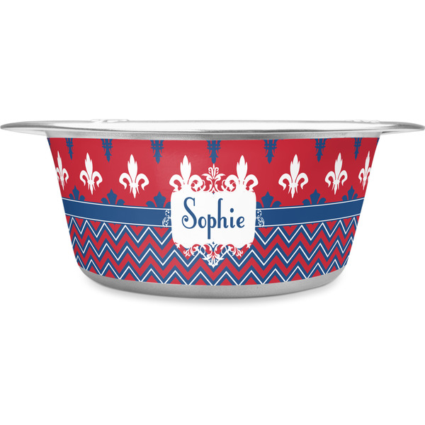 Custom Patriotic Fleur de Lis Stainless Steel Dog Bowl - Small (Personalized)