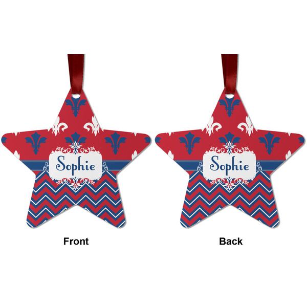 Patriotic Fleur de Lis Metal Star Ornament - Front and Back