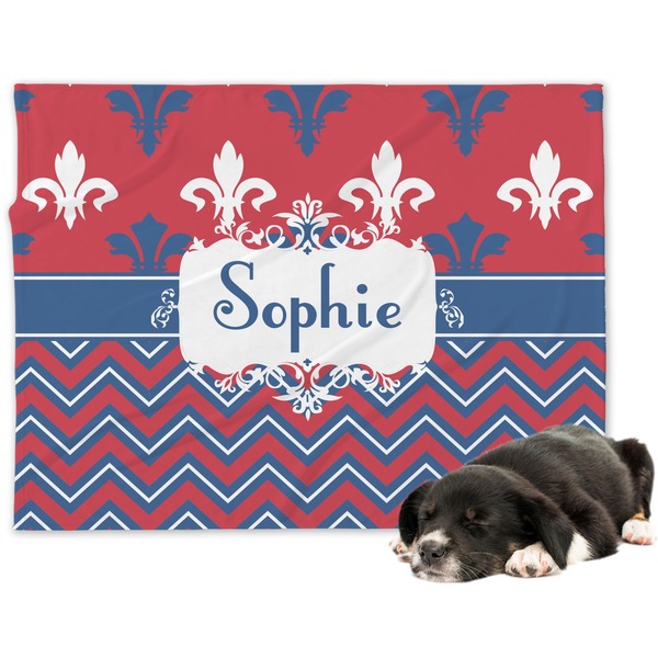 Custom Patriotic Fleur de Lis Dog Blanket - Large (Personalized)