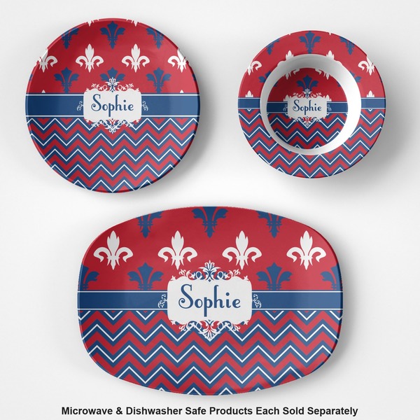 Patriotic Fleur de Lis Microwave & Dishwasher Safe CP Plastic Dishware - Group