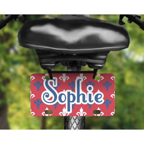 Patriotic Fleur de Lis Mini License Plate on Bicycle