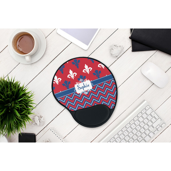 Patriotic Fleur de Lis Mouse Pad with Wrist Rest - LIFESYTLE 1