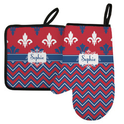 Patriotic Fleur de Lis Left Oven Mitt & Pot Holder Set w/ Name or Text