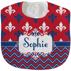 Patriotic Fleur de Lis Velour Baby Bib w/ Name or Text