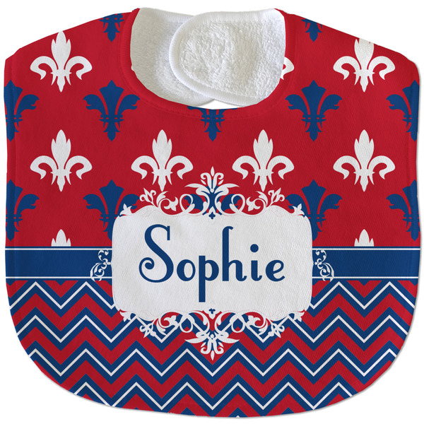 Custom Patriotic Fleur de Lis Velour Baby Bib w/ Name or Text