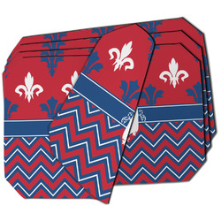 Patriotic Fleur de Lis Dining Table Mat - Octagon - Set of 4 (Double-SIded) w/ Name or Text
